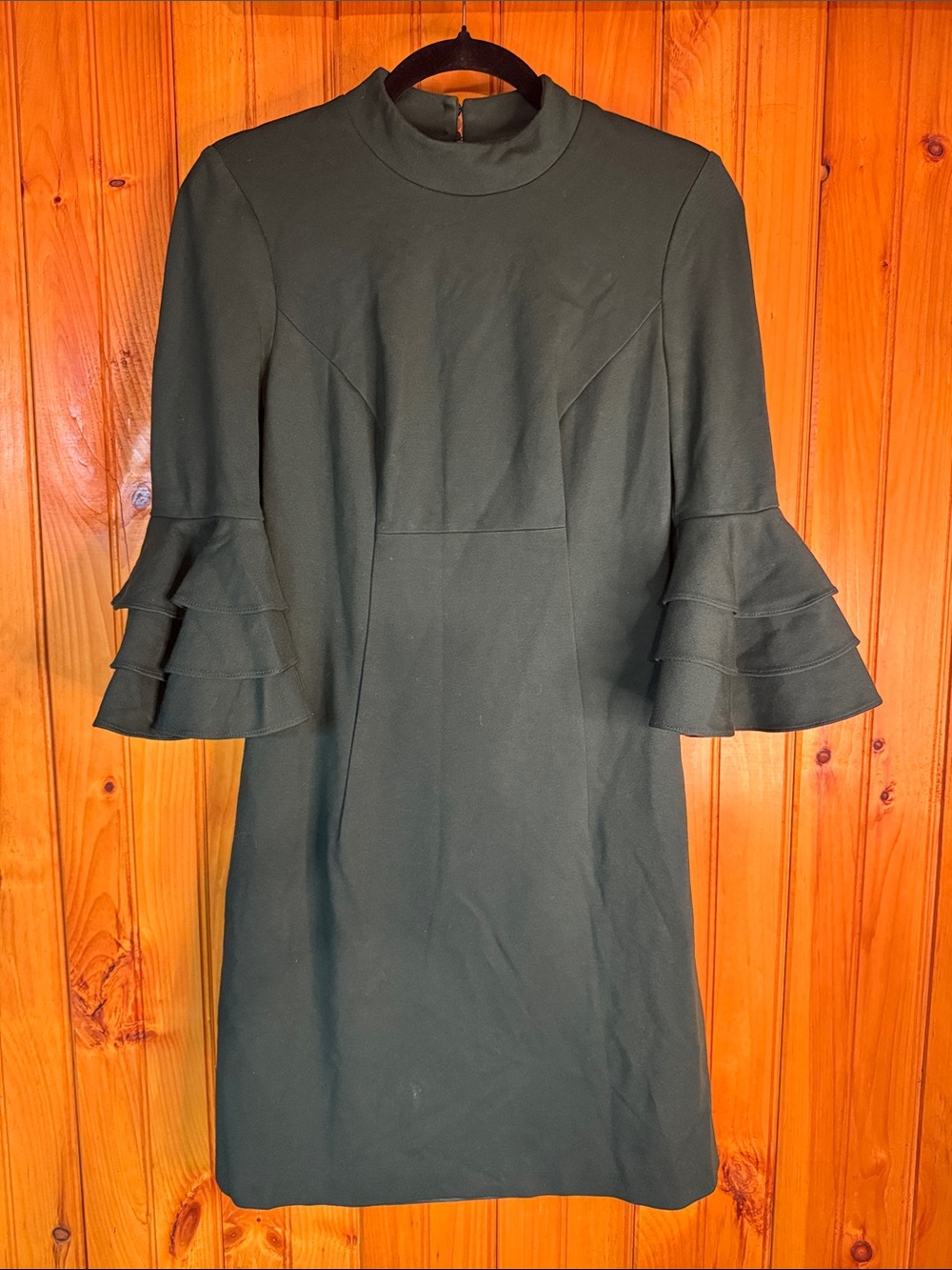 Trina Turk Dark Green Tiered-Ruffle Sleeve Mini Dress